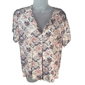 Crosby L Abstract Print Blouse Pullover Short Sleeve Top Lightweight Watercolor‎
